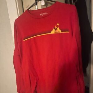 Men's Columbia Red Long Sleeve Tee with Logo, Size Large Omni-shade